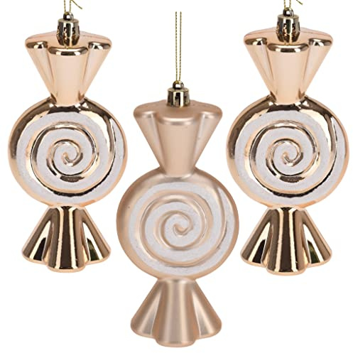 Set Christbaumanhänger Candy Cane, Christbaumschmuck zum Anhängen - Weihnachtskugel in Candy-Form, aus leichtem Kunststoff (13 x 7 x 4 cm, Bonbon Gold, 3)