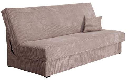 Schlafsofa Adela Mini Cord mit Bettkasten, 3 Sitzer Sofa, Bettsofa, Couch mit Schlaffunktion, Polstersofa, Schlafsofa, Couchgarnitur, Farbauswahl (Poso 145)
