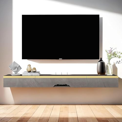 Pmnianhua TV Board Hängend, TV-Schrank TV-Board Lowboard, Modern Fernsehschrank, Multimedia Wandregal Großer Speicher mit 3 Türen für Wohnzimmer Schlafzimmer & Büro (120cm, Dunkelgrau)