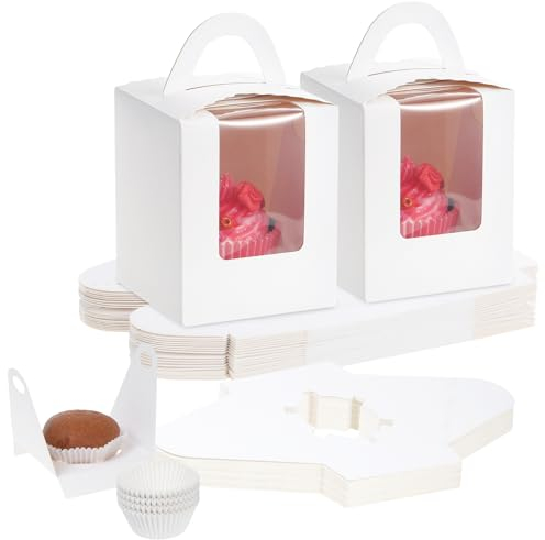 TsunNee 50PCS Scatole per Cupcake Singole con Fodere per Cupcake, Scatole per Cupcake Singole, Scatole di Carta per Panificio Scatole per Compleanno Matrimonio Baby Shower Bomboniere per feste