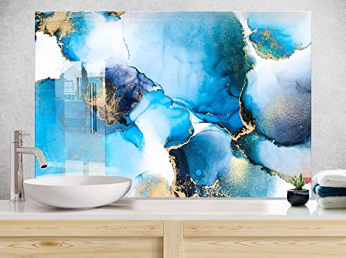 Myphotostation Spritzschutz aus gehärtetem Glas, 50,8 x 50,8 cm, goldener Marmor, abstraktes Backsplash-Design, Herd, Wand, Spritzschutz für Küchenplatte, Design, Alkohol-Tinte, Spritzschutz