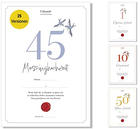 Frank Paperman® | 45 Hochzeitstag | Ehejubiläum | Messing Hochzeit | Urkunde Hochzeitstag | klassisch | Geschenkideen Hochzeitstag | Vordruck im DIN-A4-Format