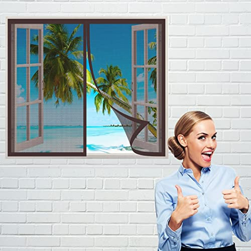 Fliegengitter Fenster Magnet 95 x 85 cm, Insektenschutz Insektenschutzgitter Terrassentür, Einfache Installation für Alle Fenster, Braun