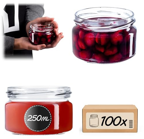 KADAX 100er Set Marmeladengläser 250ml TO82, Einmachgläser Vorratsgläser Mason Jar mit Schraubdeckel, Luftdichte Schraubgläser, Honig & Konfitüre