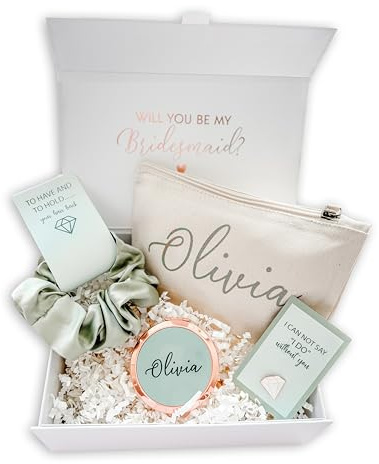 Pink Positive Personalised Filled Will you be my Bridesmaid Proposal Gift Box - Luxury Filled Bridesmaid Gift for Hen Do - Elegant and Thoughtful Keepsake for Bridal Party (Sage Green)