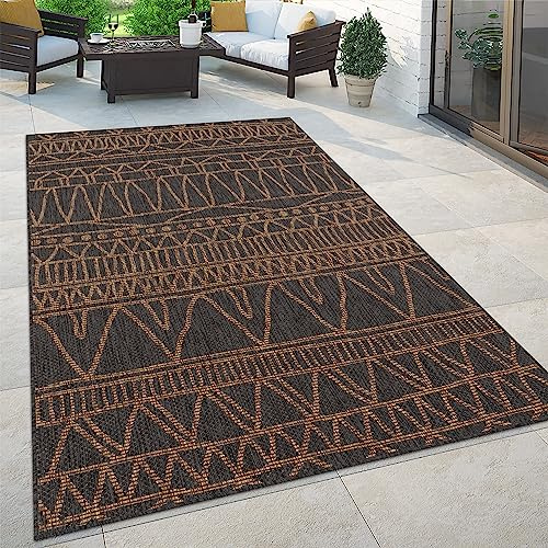 Paco Home In- & Outdoor Teppich Flachgewebe mit Palmen- & Boho-Muster in Sisaloptik Modern langlebig, robust & wetterfest Ideal für Terrasse, Garten & Balkon, Grösse:200x280 cm, Farbe:Natur