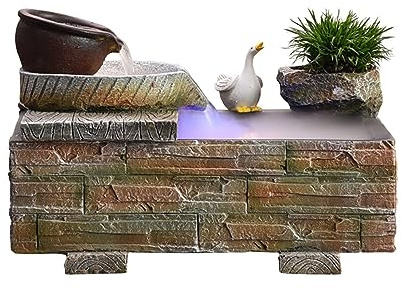 Water Fountains Indoor with Light Desk Water Feature Desktop Fountain Desktop Water Fountain Stone Groove Water Landscape Fountain Feng Shui Wheel Bonsai Crafts