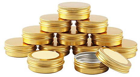 BPZXL 24 Pièces 30ml Rond Pots en Aluminium Or Cosmétique Bougie Aluminium Vides Pots de Voyage pour Baume à lèvres avec Étiquette