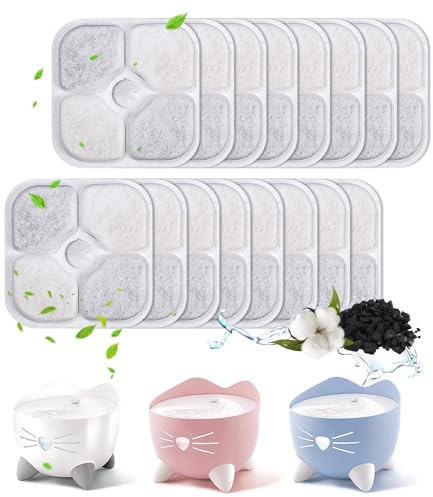 Zawaer Katzenbrunnen Filter, 16 PCS Trinkbrunnen Ersatzfilter für 2,5L Brunnen, Mit Kohle- und Schaumfilter, Kompatibel Mit Pet Fountain