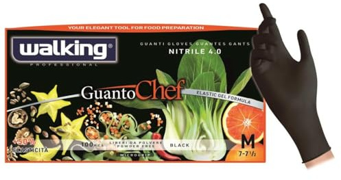 DOT Horeca Solutions 100 Guanti professionali monouso Walking CHEF in Nitrile colore nero TAGLIA M senza polvere interna