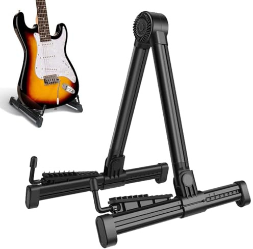 Soporte para guitarra, soporte plegable para guitarra portátil, marco en A, ajustable, soporte universal en forma de A, soporte de guitarra negro, accesorios para guitarra acústica eléctrica