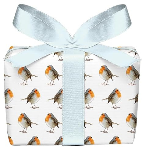 5er Set 5 Bögen Geschenkpapier Ostern Weihnachten Geburt ROTKEHLCHEN WEIß Vogel heimische Vögel zu Taufe Hochzeit Geburtstag gedruckt auf PEFC zertifiziertem Papier, 50 x 70 cm