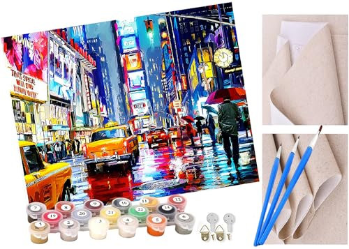 Malen nach Zahlen Aquarell New York Nachtansicht Straße Erwachsene und Kinder DIY Ölgemälde Geschenk-Kits Geschenk vorgedruckte Leinwand Kunst Home Wandkunst Decoration Geschenk