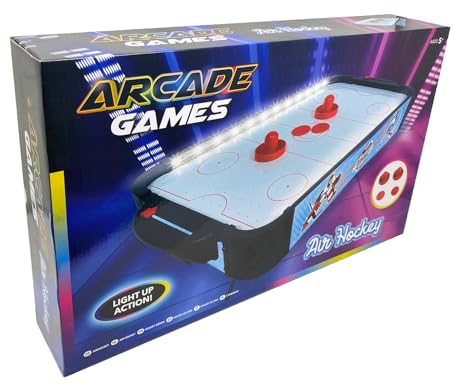 Air Hockey Light Up Arcade Table-Top-LED-Spiel, 2 Schieber + 2 Pucks + beleuchtete Schienen + mehr HTUK