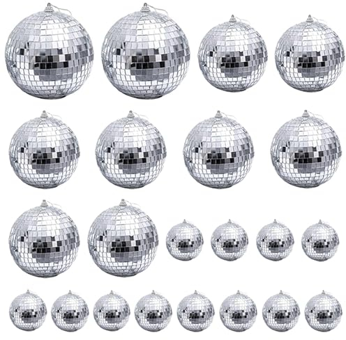 22 Palline da Discoteca in 3 Misure Argentate a Specchio, Palline per Albero di Natale, Decorazione per Casa e Feste, Effetto Luce