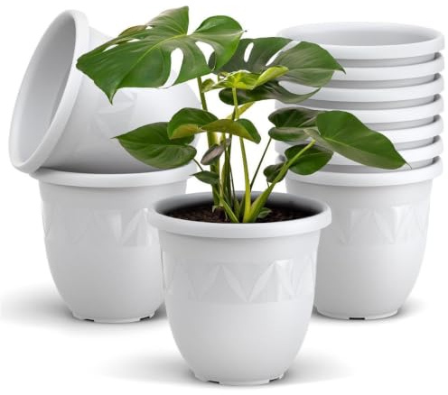 Plastard Übertopf 10er-Set Ø 27 cm Weiß, 8 Liter, Garten & Balkon | UV- und frostbeständiger Kunststoff. optionaler Drainageöffnung, Pflanzkübel für Innen- und Außenbereiche, Deko Blumentopf