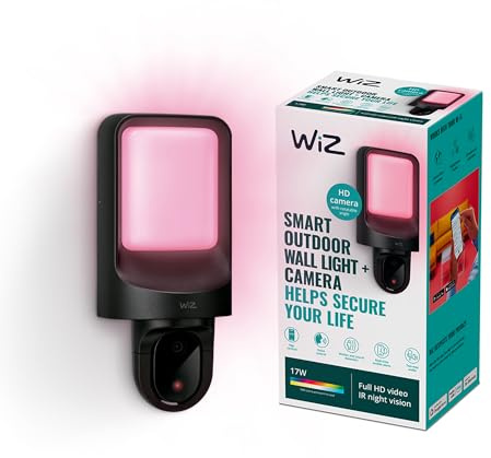 WiZ Outdoor-Wandleuchte mit integrierter Outdoor Kamera mit WLAN, smartes Licht in weiß- und Farbtönen, Steuerung per App