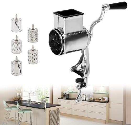 Ostrivjärn med kran, 2-i-1 vegetable cutter med 5 rostfritt ståltrummor grönsaksrivare ostrivjärn för grönsaker, lökar, morötter, nötter