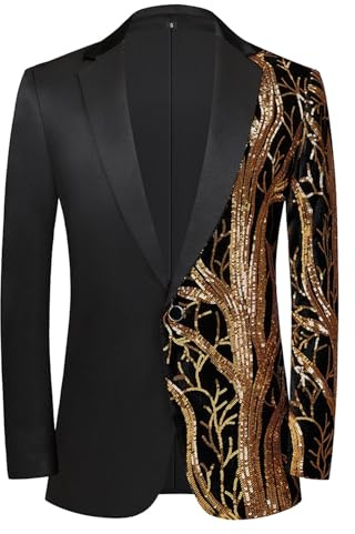 Générique Blazer Homme Brodé Formel Mode Un Bouton Casual Fit Costume Manteau À Manche Longue Elegante Costume Veste Pour Mariage Fête Cosplay Disco Party Club Carnaval Costume Paillette