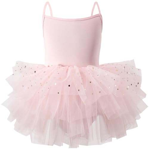 AIEOE Bambina Tutu Danza Classica Abito Balletto Ragazze Senza Maniche Cotone Leotard (Cavallo con Bottone) 1-2 Anni Rosa A02