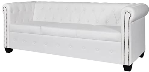Gecheer Chesterfield-Sofa 3-Sitzer Kunstleder Weiß Ledersofa Polstersofa Couchgarnitur Wohnmöbel Polstergarnitur