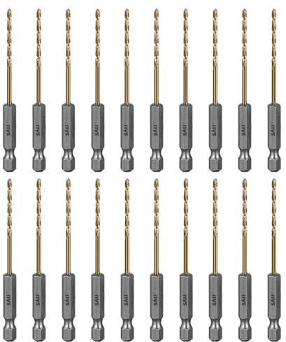 SALI 20 teiliges HSS Bohrerset Sechskantschaft Schnellbohrkronen Ø 2,5 mm Titan-beschichteter Bohrersatz Schnellwechsel 1/4-Sechskantaufnahme Spiralbohrer Metallbohrer für Holz Kunststoff Aluminium