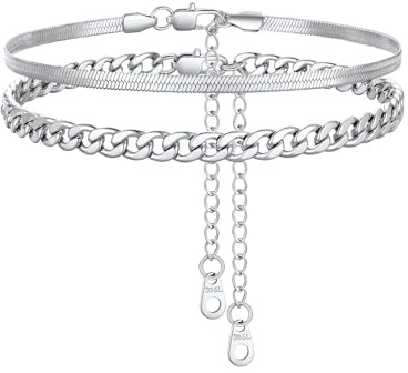 FindChic Fuß Schmuck Set für Damen Mädchen Verstellbare Fußkettchen Kette Edelstahl Sommer Strand Knöchel, 2 Stück/3 Stück, Silber//Gold/Schwarz, Wasserfest, 22+5cm
