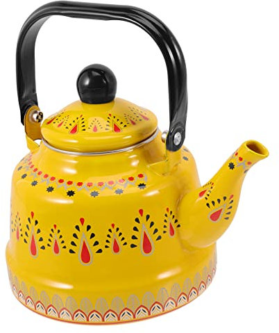 Emaille-Teekanne, Keramik-Wasserkocher, gelber Teekessel, Vintage-Teekanne, Wasserkessel, chinesische Teekanne, Vintage-Teekessel, Emaille-gelbe Wasserkanne, Teekessel, T-Teekannen für losen Tee, Gr
