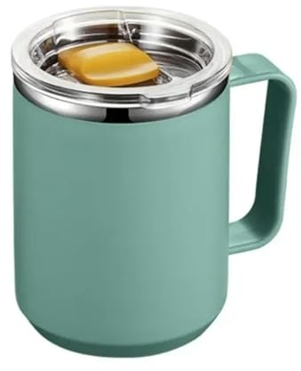 OTBEHUWJ Tasse Vakuum -Becher -Griff Doppelwand Edelstahlbecher Mit Griff Und Tragbarem Isolierbecher Deckel-500 Ml-Grün