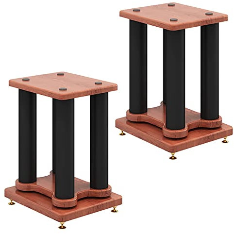 Paire De Supports D'Enceintes Universels Marron avec Colonne Centrale en Métal Noir, Support D'Enceintes De Bibliothèque À Son Surround Robuste Et Durable, Facile À Installer (Haut)