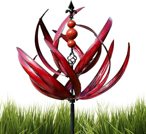 Outdoor-Gartendekoration Wetterfest | Metall Windrad | Lotus Windspiel Windmühle Für Garten | 360 Grad Drehbare Lotus Windspiele Wetterfest | Rote Gartenkunst Für Den Außenbereich
