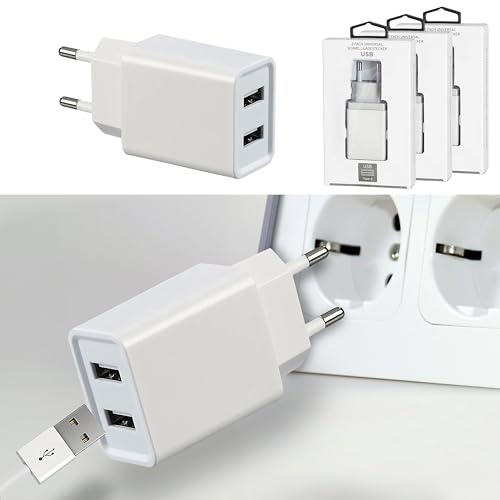 USB 2fach Ladegerät 4er Set | 5V 2A 10Watt 110-220V 56-60 HZ | Kunststoff weiß | Netzteil Netzstecker Netzladeadapter (1 x 4er Set USB 2fach Ladegerät 5V 2A)