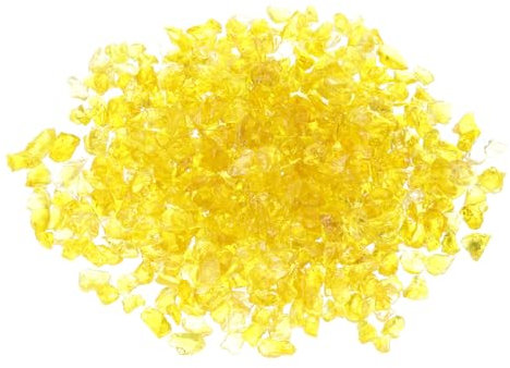 QUARKZMAN 0.66 Livre Roche de Feu en Verre, 6-9mm Roche de Verre Réfléchissante à Lustre Élevé pour Cheminée Foyer Table de Foyer Décoration de Jardin à Maison, Remplissage de Vase, Jaune