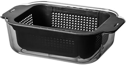 Pasdrucn Colino da cucina estraibile (34 – 45 cm), cestello estraibile sopra il lavandino, scolapasta da cucina in plastica con vasca, scolapasta per lavello, scolapasta per lavello (nero)