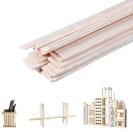Balsaholz-Streifen, 2 x 20 x 200 mm, Holzdübel, rechteckige Dübelstangen, unlackierte Holzstäbe für Handwerk, DIY-Projekte, Modellherstellung, Zubehör, 20 Stück