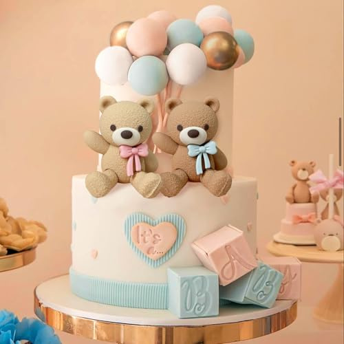 LaVenty Pink Blue Gender Reveal Cake Toppers Boy or Girl Cake Decoration | Teddy Bear Cake Decorations Baby Shower Cake Decoration