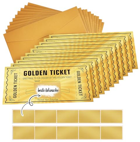 kodivenj Goldenes Ticket Gutschein, 6 Stück, Rubbelkarte zum Beschriften, Geburtstagskarte (E)