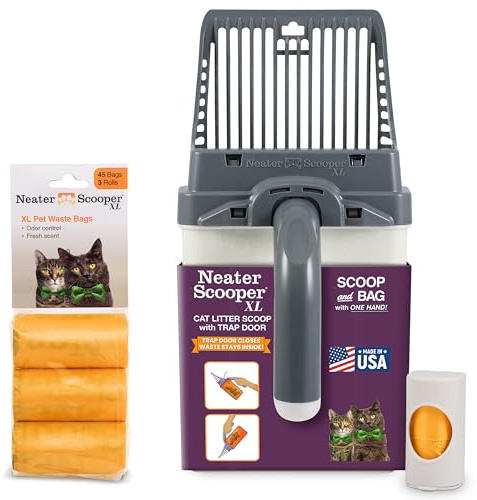 Neater Pet Brands Neater Scooper XL Cat Litter Scoop, 60 Refill Bags – Extra-Large Capacity Mess-Free Cat Litter Scooper with Bag for Large & Multiple Cats, Spill-Proof Litter Box Scooper with Holder