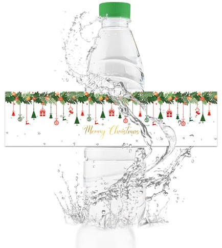 URROMA Wasserflaschen-Etiketten mit Aufschrift Merry Christmas, Wasserflaschenaufkleber, wasserdicht, 50 Stück