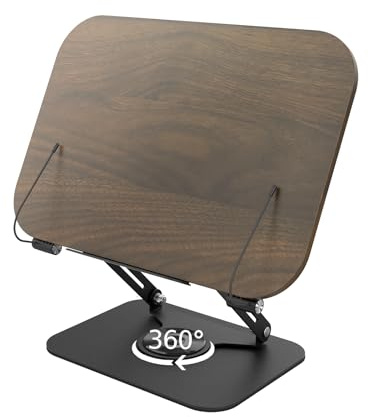 Gwezmxs Buchständer Holz mit Schwarz 360° Drehbare Basis, Buchhalter Leseständer mit Klappbar und Tragbar,Kochbuchhalter, Rotatable Book Stand, Laptop Ständer, Labletständer, Notenständer