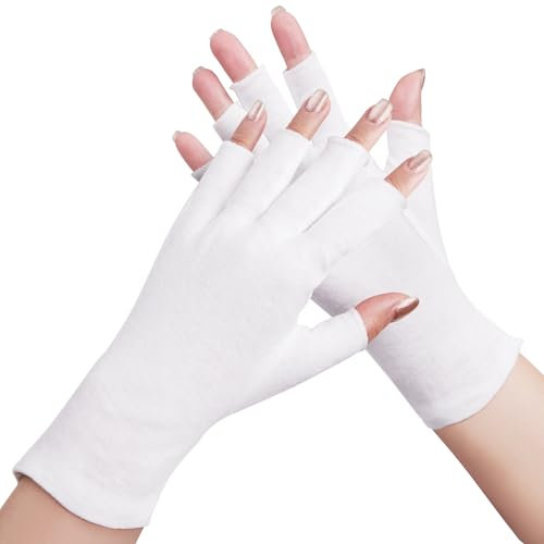 SWAKER 4 Pairs White Cotton Gloves - Fingerless Design 100% Pure Cotton Moisturizing Gloves - One Size Fits Most, Eczema Gloves for Dry Hands
