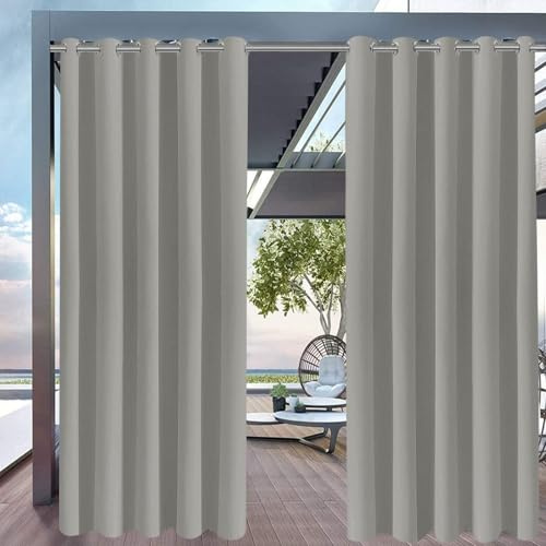 FaceYee Rideau de séparation imperméable d'extérieur pour terrasse, porche, fil anti-rayures, 254 x 241 cm, gris