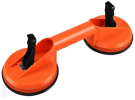 Elevador de ventosa, elevador de cristal con asas ergonómicas, elevador de vacío, ventosa de goma, para azulejos, cristal, muebles, superficie lisa, laminado (naranja)