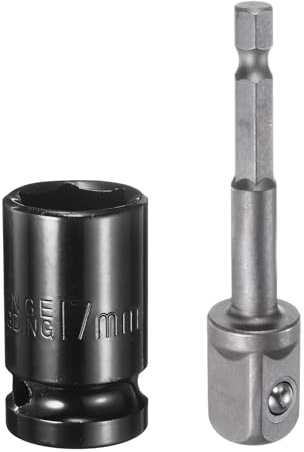 sourcing map Deep 6-Point Impact Socket 1/2 Drive 17mm Metric Socket 1.5 Length with 1/4 Hex Shank Adapter, CR-V Steel Socket Adapter Accessory Tool Set Kit for Hex Bolts Nuts