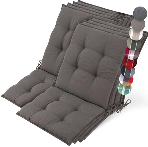 Beautissu 8er Set Premium Niedriglehner Auflage Gartenstuhl Polster | 100x50cm Taupe 8cm dick rutschfestes robuster Stoff UV-Lichtechtheit 5 Gartenstuhlauflage rutschfest Robust Garten Sun-NL