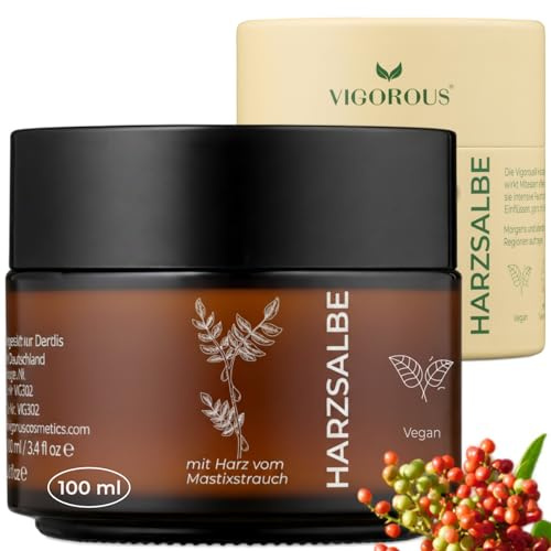 Vigorous® Hartssalva mot stora porer – porförfinande kräm – tack vare hartssalvan aktivt ta bort pormaskar och minska porerna – med aktiv hartssalva förfinar porerna – Made in Germany – 100 ml