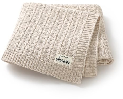 mimixiong Weiche Baumwoll-Babydecke, gestrickt, für Neugeborene, Baby-Geschenke für Jungen und Mädchen, Kamel