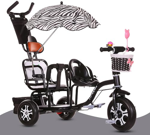 Kids Tricycle Children's Trolley, Double Seat, Multifunction Preschool Daycare Tricycle Kids Outdoor Playground Equipment,for Toddlers 1-65 Years Up(Black)