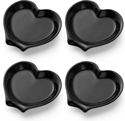 Löffelablage 4er Set aus Keramik Kaffe Löffel Ablage (schwarz) | 3,74L x 3.62W Löffelhalter für Kaffeelöffel Teelöffel Dessertlöffel Kleine Löffel Ablage Teebeutelhalter Teebeutelablagen