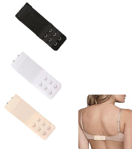 Lethiemta 3PCS Bra Extenders, Stainless Steel Hook Stretchy Women's Bra Extenders, Soft and Comfortable Bra Strap Extender with 2 Hooks 3 Row Bra Extension for Girls (Black+White+Skin Color-2 Hook)
